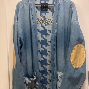 GAP Dapper Dan Blue Denim Jacket with Tan Accents